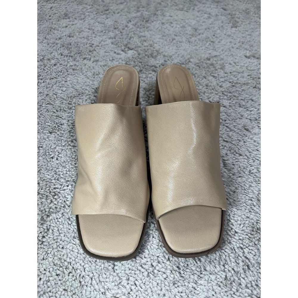 Joie Olympia Sandals Mules Faux Leather Block Heel Beige Shoes Size‎ 10 Women's